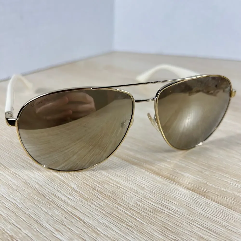 Prada SPR53Q ZVN-1C0 Sunglasses Aviator Gold White Mirrored Lenses 60-13-140